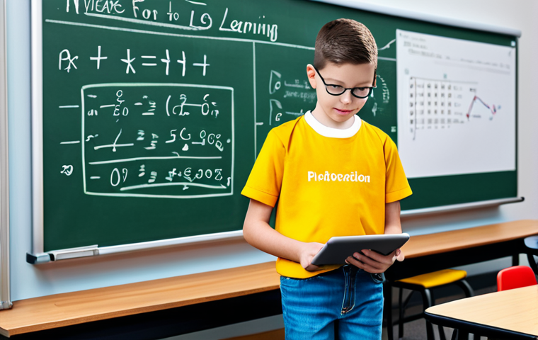 Personalized Learning Platform**
"A student using a tablet displaying a personalized learning platform, studying math, appropriate attire, safe for work, modern classroom setting, perfect anatomy, correct proportions, family-friendly, professional illustration, high quality."
**