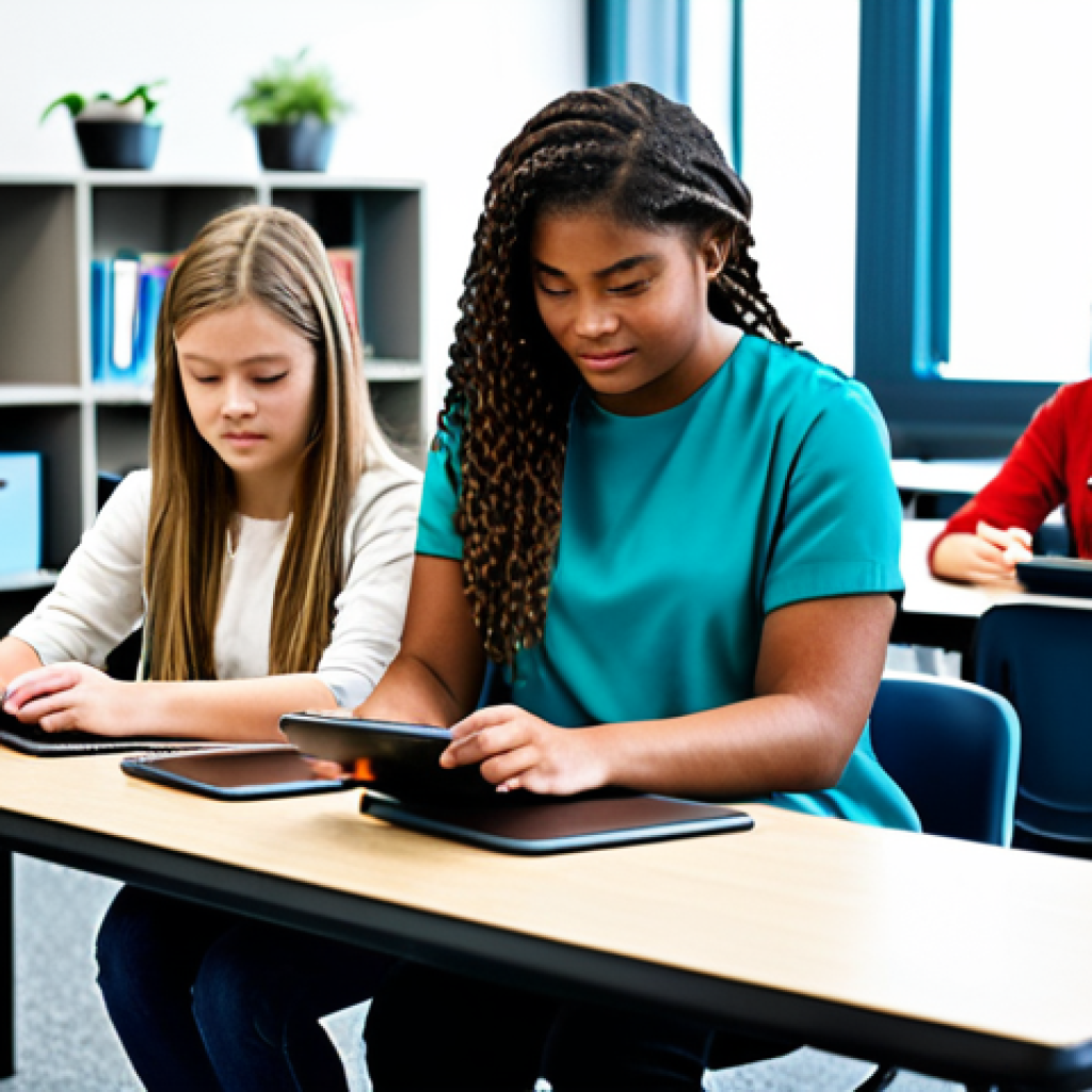 Personalized Learning Experience**

"A diverse group of fully clothed students working on tablets in a bright, modern classroom, each tablet displaying a different learning activity, appropriate attire, safe for work. Some students are collaborating, while others are working independently. Background: bookshelves filled with resources, plants, and comfortable seating. Concept: personalized learning paths. Style: professional photography, perfect anatomy, correct proportions, natural pose, high quality, appropriate content, professional, modest."

**