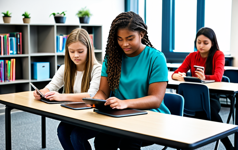 Personalized Learning Experience**
"A diverse group of fully clothed students working on tablets in a bright, modern classroom, each tablet displaying a different learning activity, appropriate attire, safe for work. Some students are collaborating, while others are working independently. Background: bookshelves filled with resources, plants, and comfortable seating. Concept: personalized learning paths. Style: professional photography, perfect anatomy, correct proportions, natural pose, high quality, appropriate content, professional, modest."
**