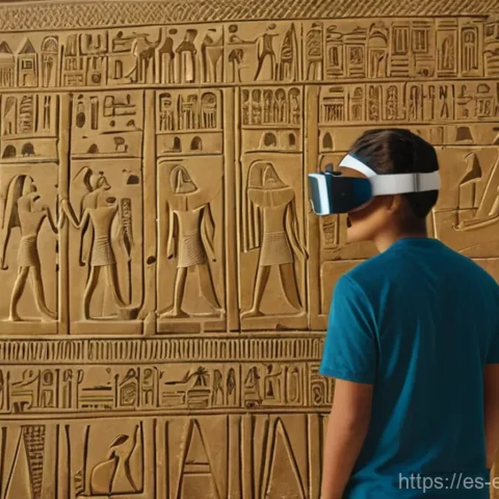 교육공학과 가상현실 VR - **Prompt 1: Ancient Egyptian Discovery in VR**
    A group of diverse high school students, approxim...