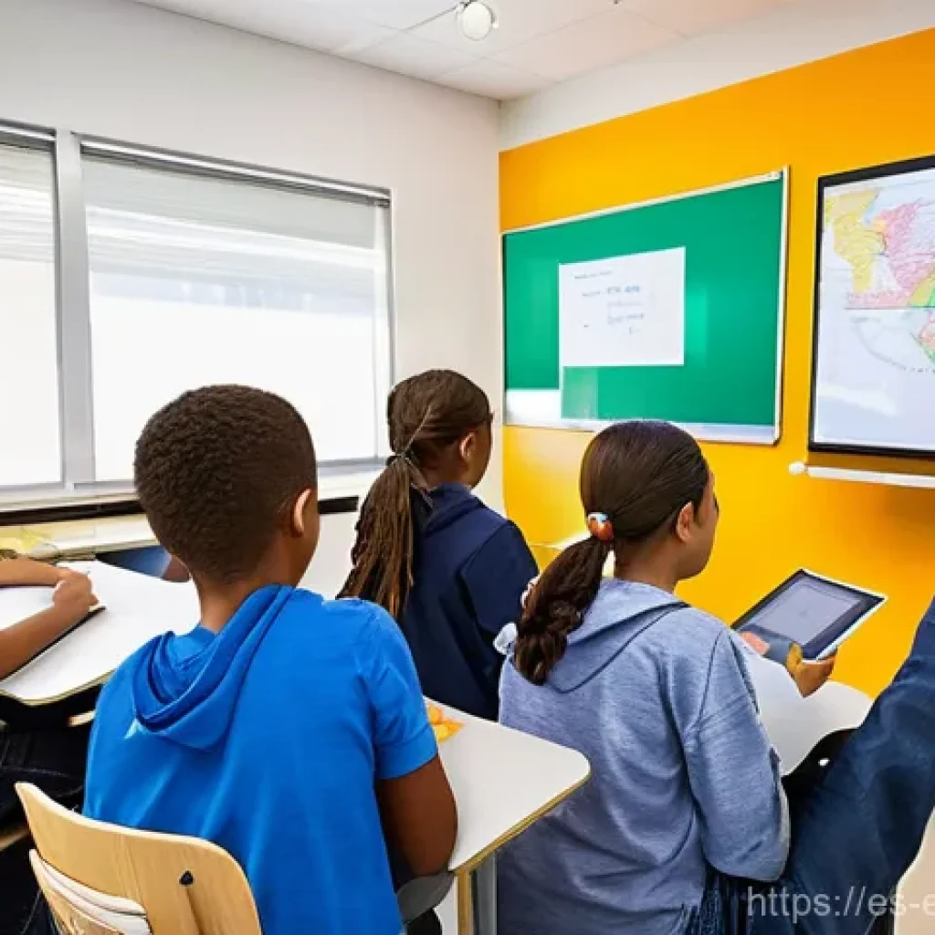 교육공학과 교육 효과성 연구 - **Prompt:** A vibrant, modern classroom bathed in natural light, where a diverse group of middle sch...