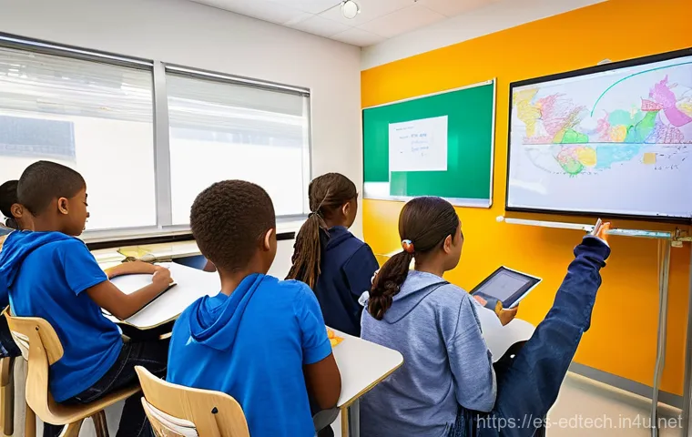 교육공학과 교육 효과성 연구 - **Prompt:** A vibrant, modern classroom bathed in natural light, where a diverse group of middle sch...